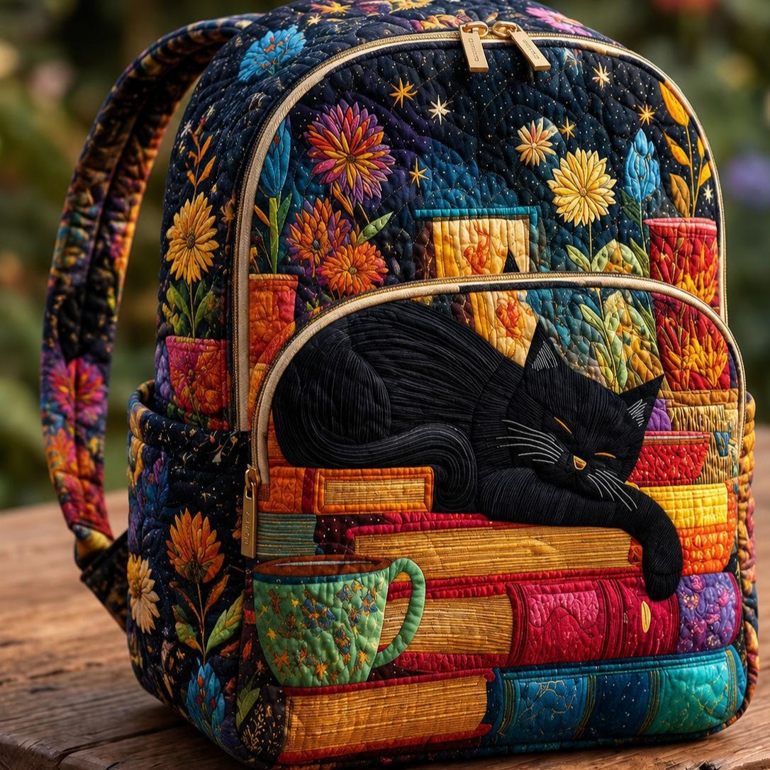 Teacup Book Cat quilted backpack – cat napping on books