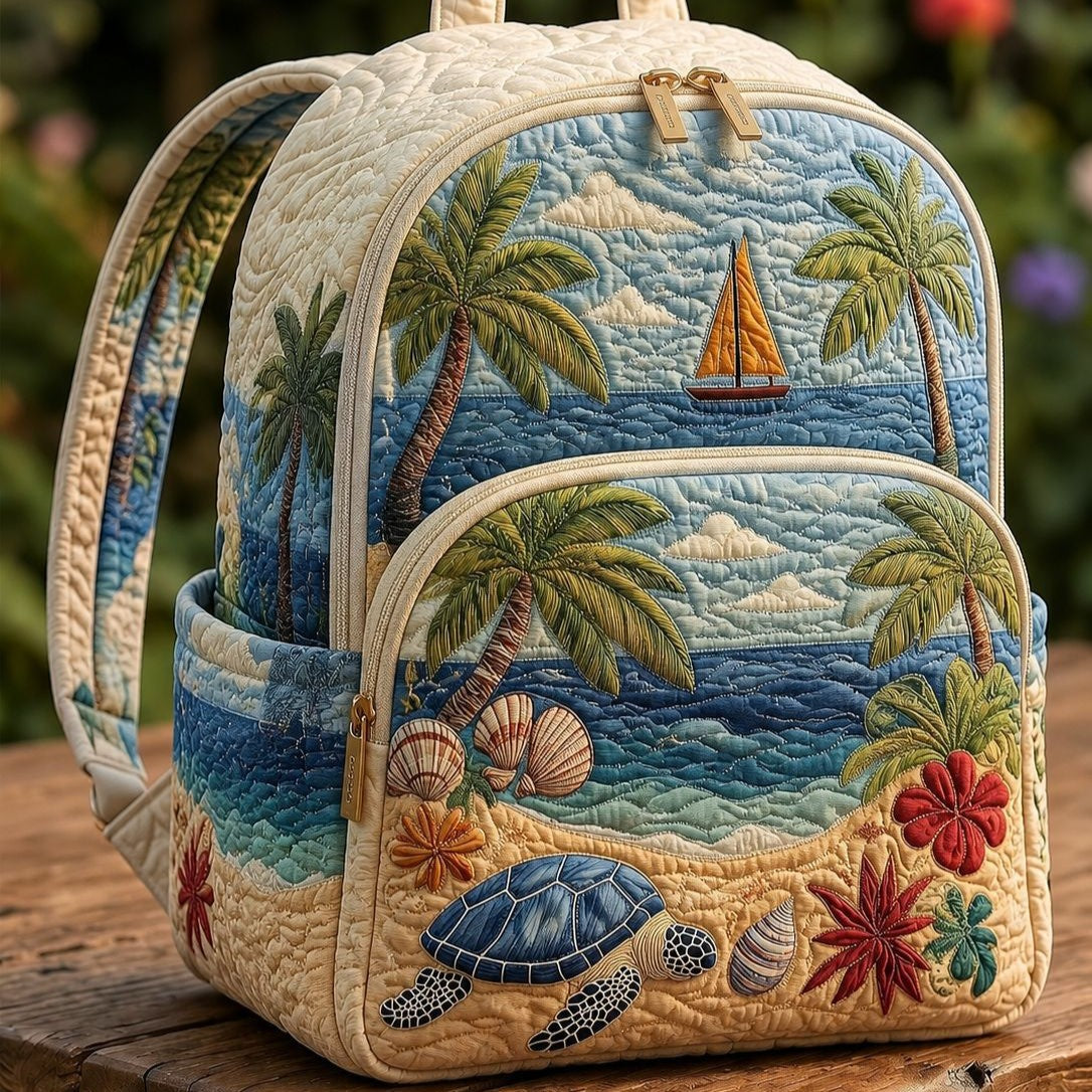 Tropical Turtle Beach quilted backpack – turtle on the beach