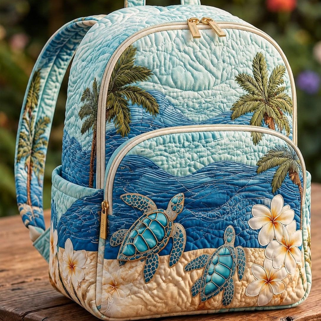 Palm Bay Turtles quilted backpack – turtles in a palm bay