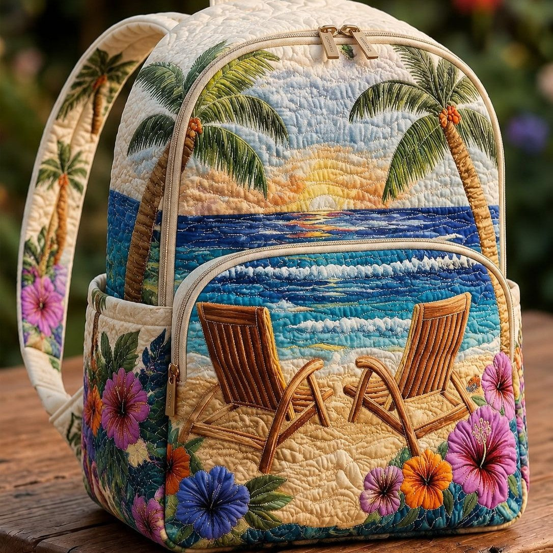 Beach Sunset Chairs quilted backpack – deckchairs at sunset