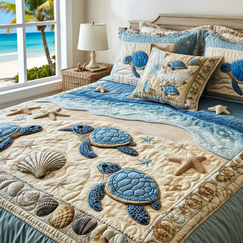 Two matching Ocean Waves pillow shams from the quilted bedspread set