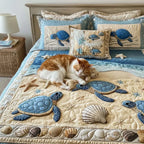 Close-up of the wave-stitch quilting on the Ocean Waves bedspread