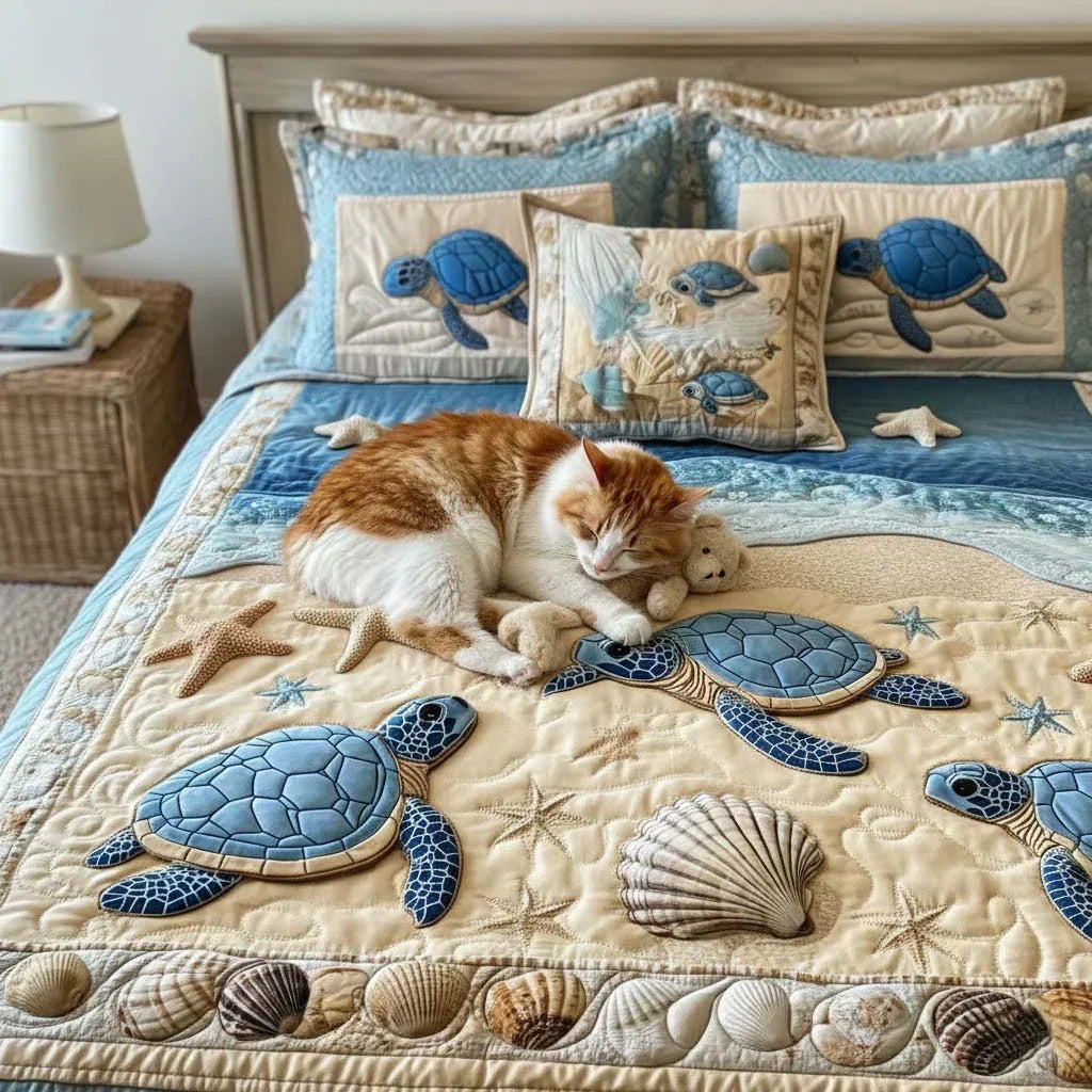 Close-up of the wave-stitch quilting on the Ocean Waves bedspread