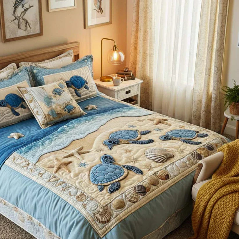 Ocean Waves quilted bedspread folded to show the padded fabric