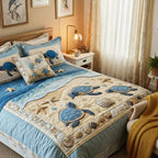Ocean Waves quilted bedspread folded to show the padded fabric