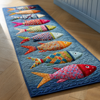Ocean Catch hallway runner – row of patterned fish