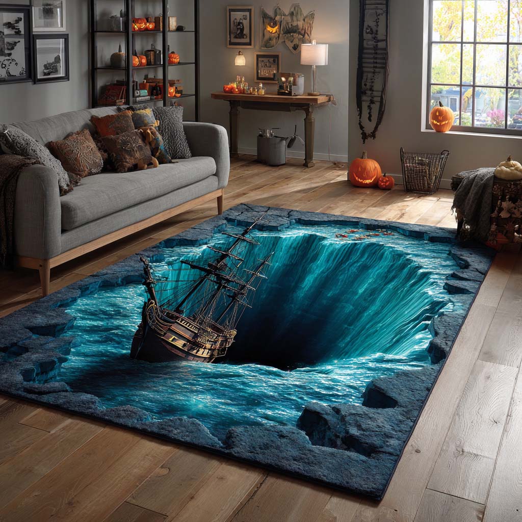Ocean Depths rug – ship in an ocean hole