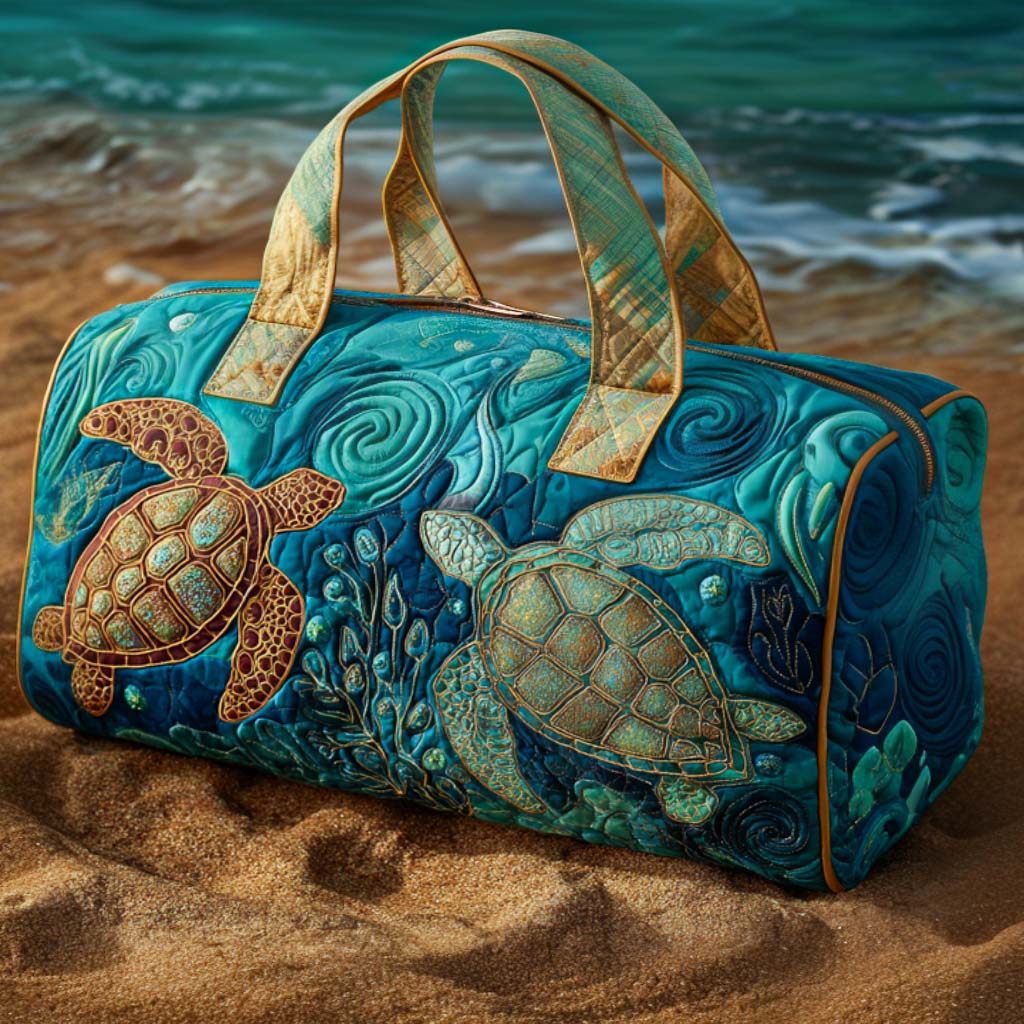 Ocean Duo quilted weekend bag – turtles in waves