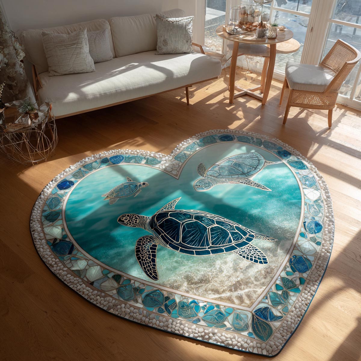 Ocean Embrace Heart shaped rug – turtle in a heart