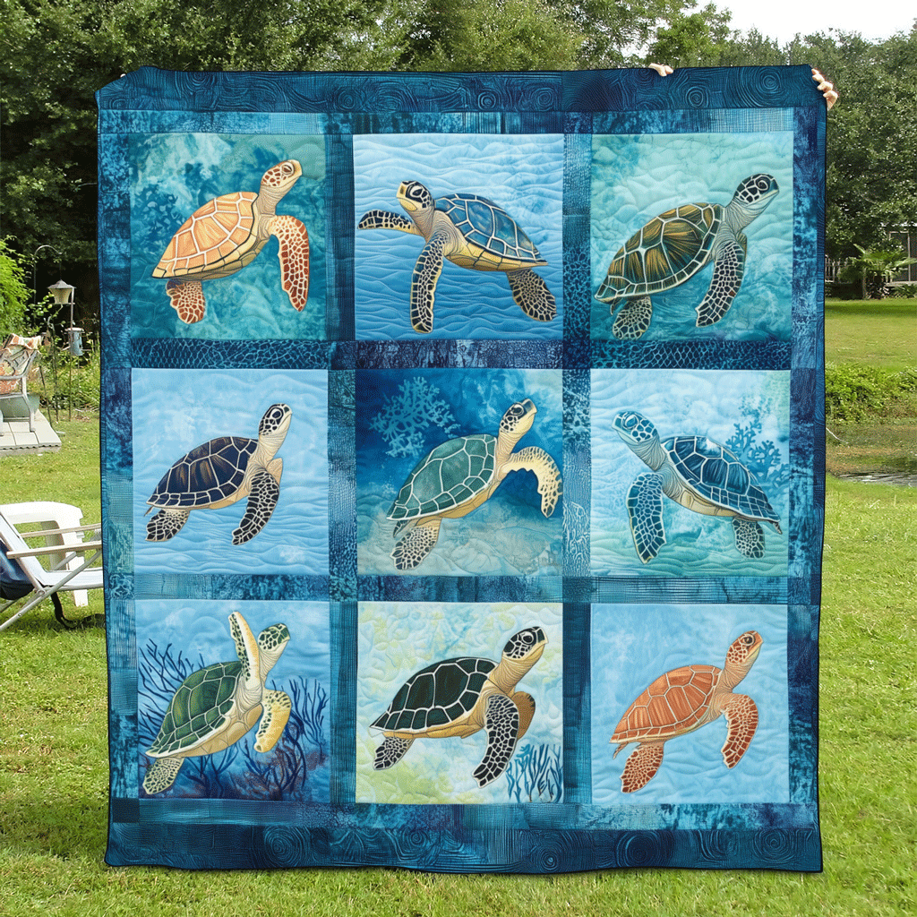 Quilted Throw - Turtle Blue Squares – view 2