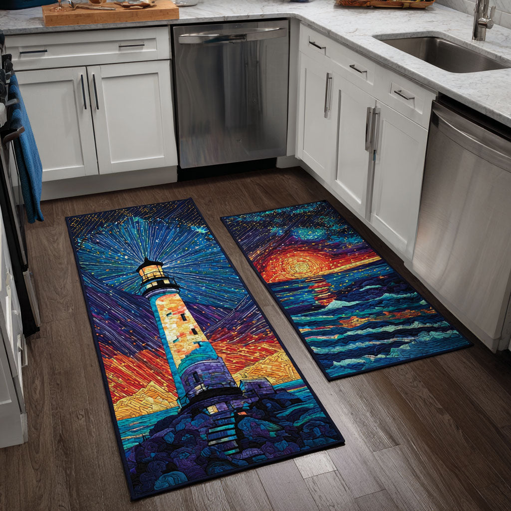 Sunset Lighthouse kitchen mat set – lighthouse at sunset
