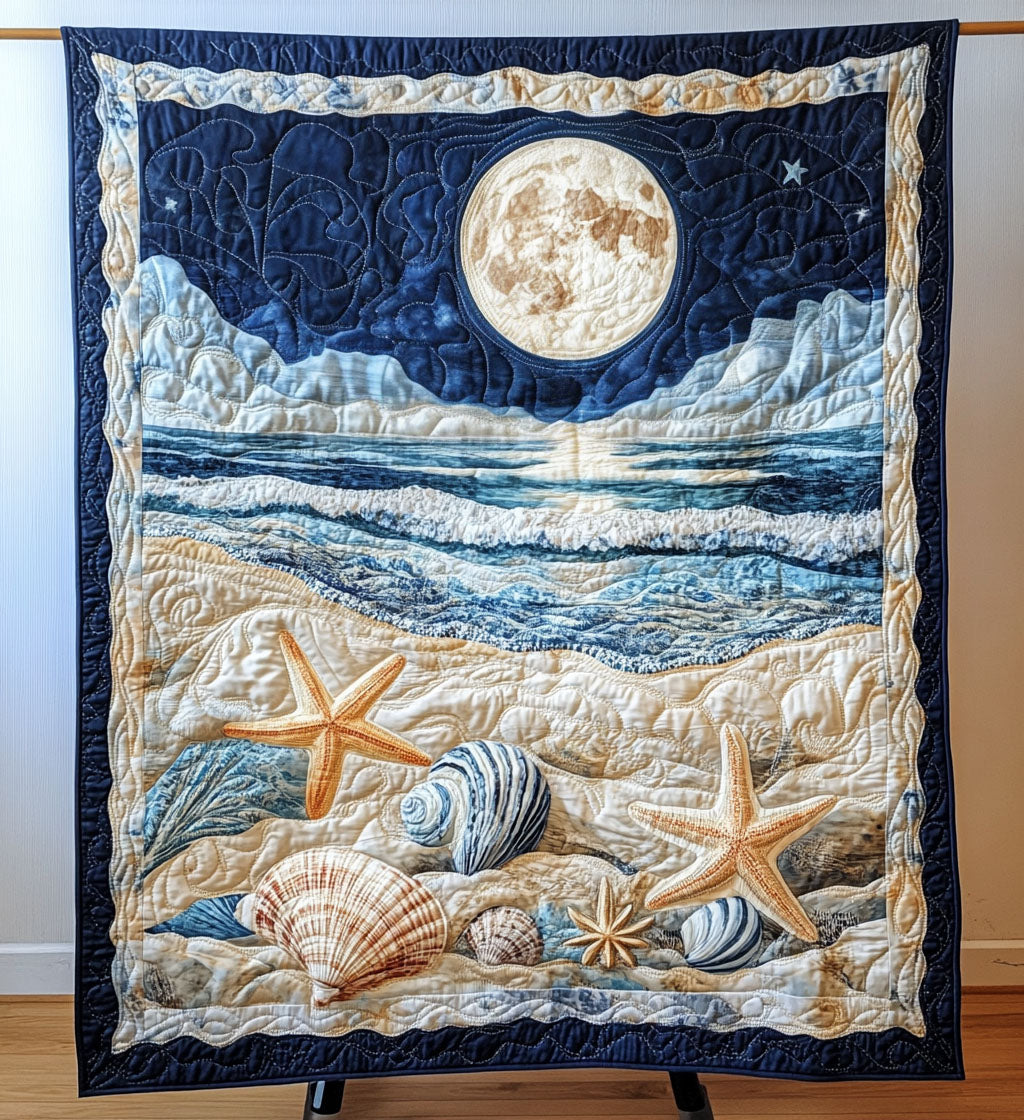 Moonlit Shore art quilt – moon over the shore