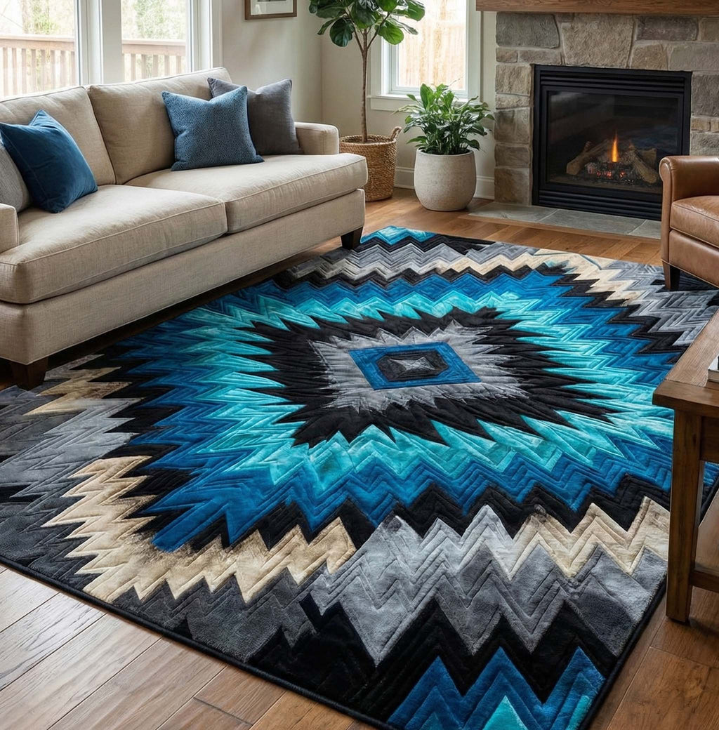 Ocean Night Diamond rug – blue zigzag diamond