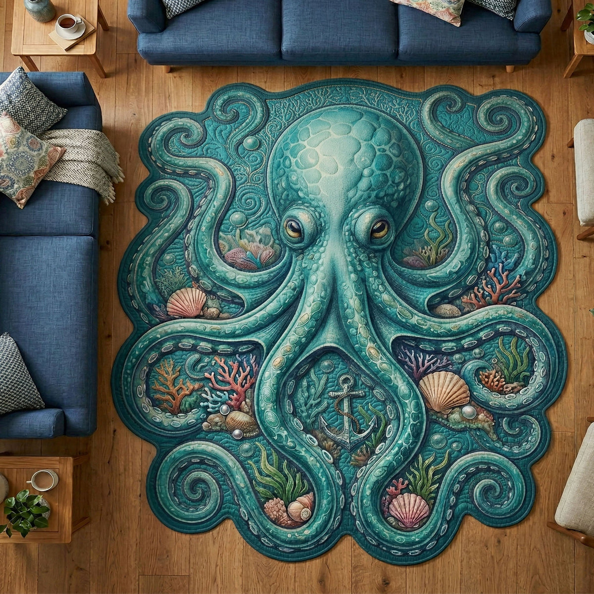 Teal Octopus shaped rug – teal octopus