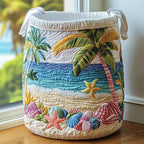 Palm Beach Shells quilted laundry basket – palms and shells