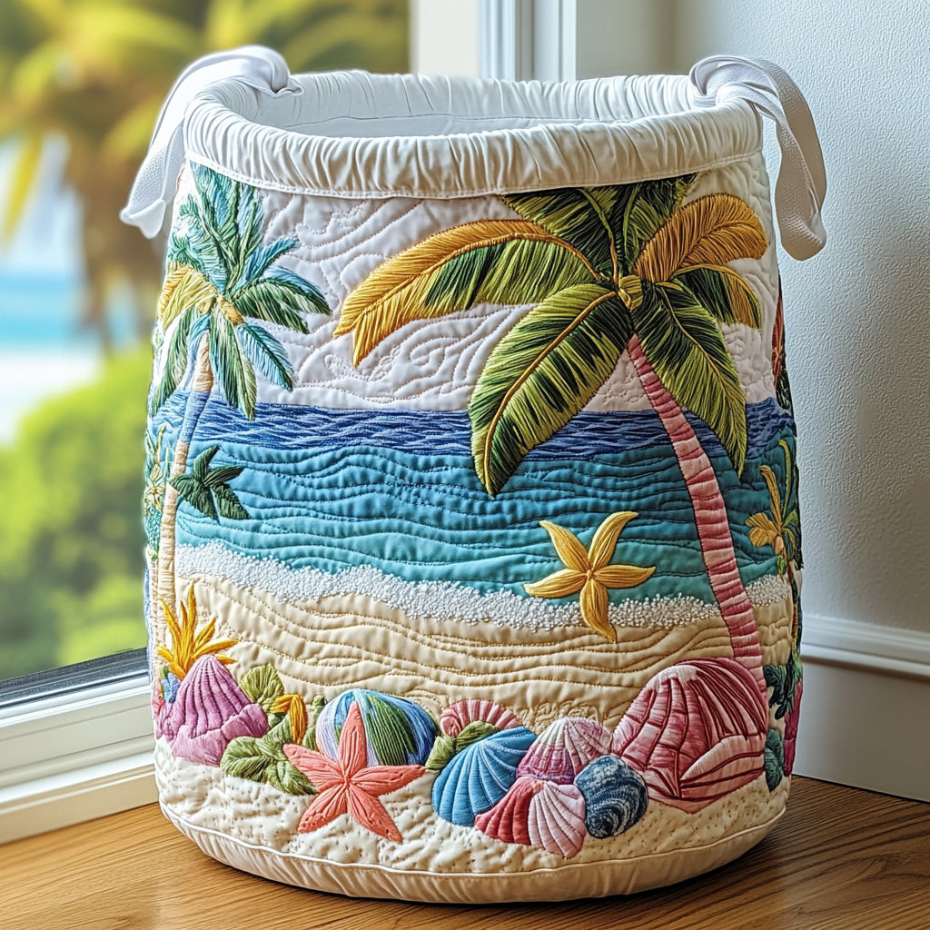 Palm Beach Shells quilted laundry basket – palms and shells