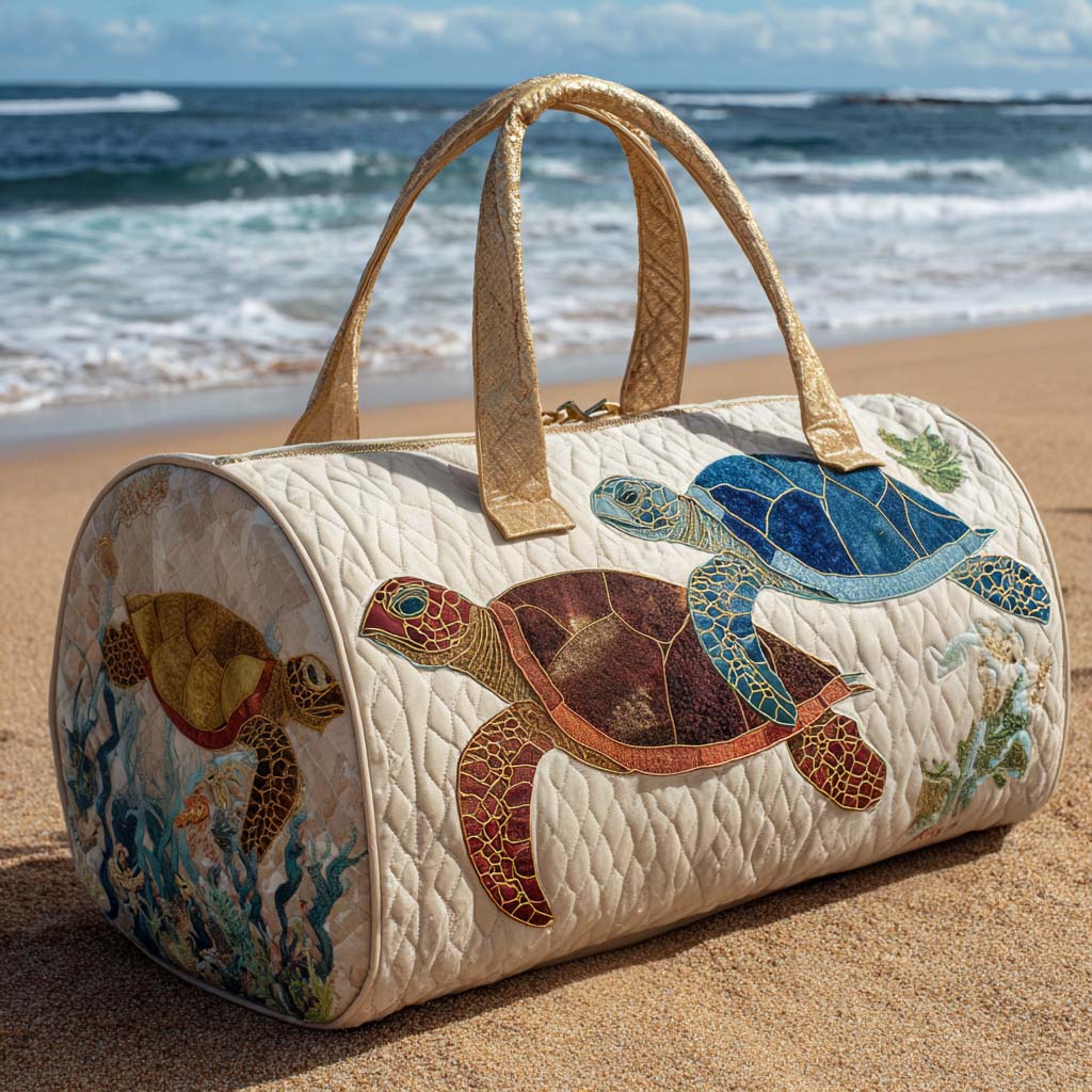 Ocean Trio quilted weekend bag – three turtles