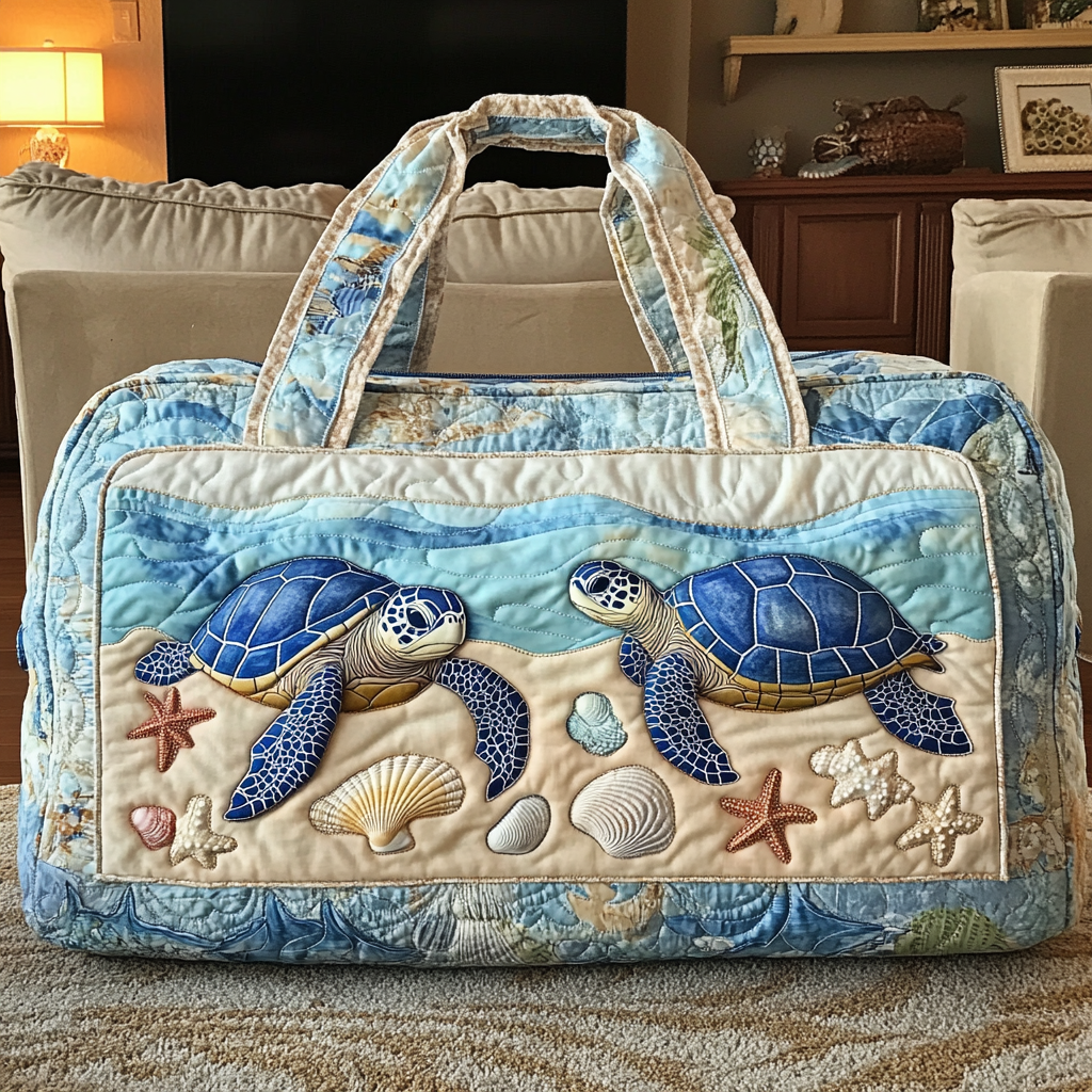 Seashell Turtles quilted weekend bag – turtles and shells