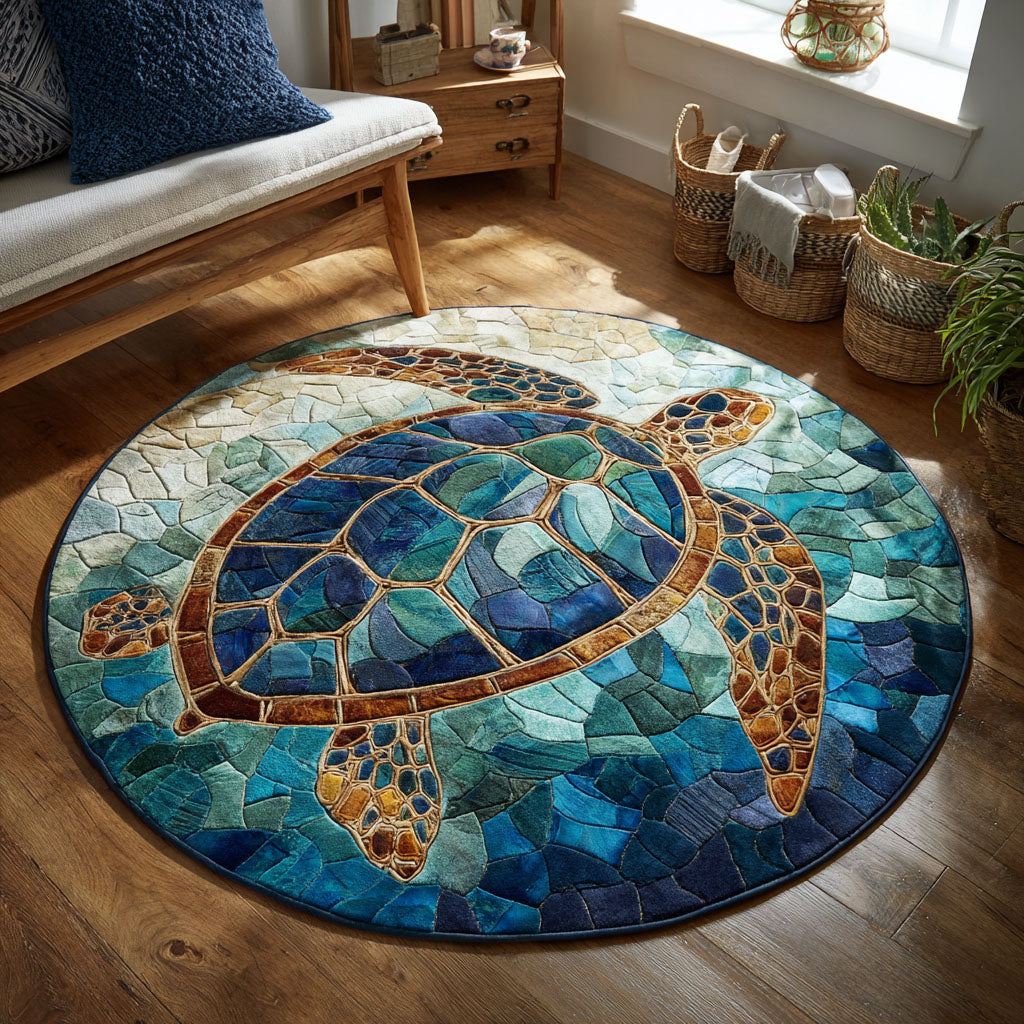 Ocean Wanderer round rug – mosaic turtle