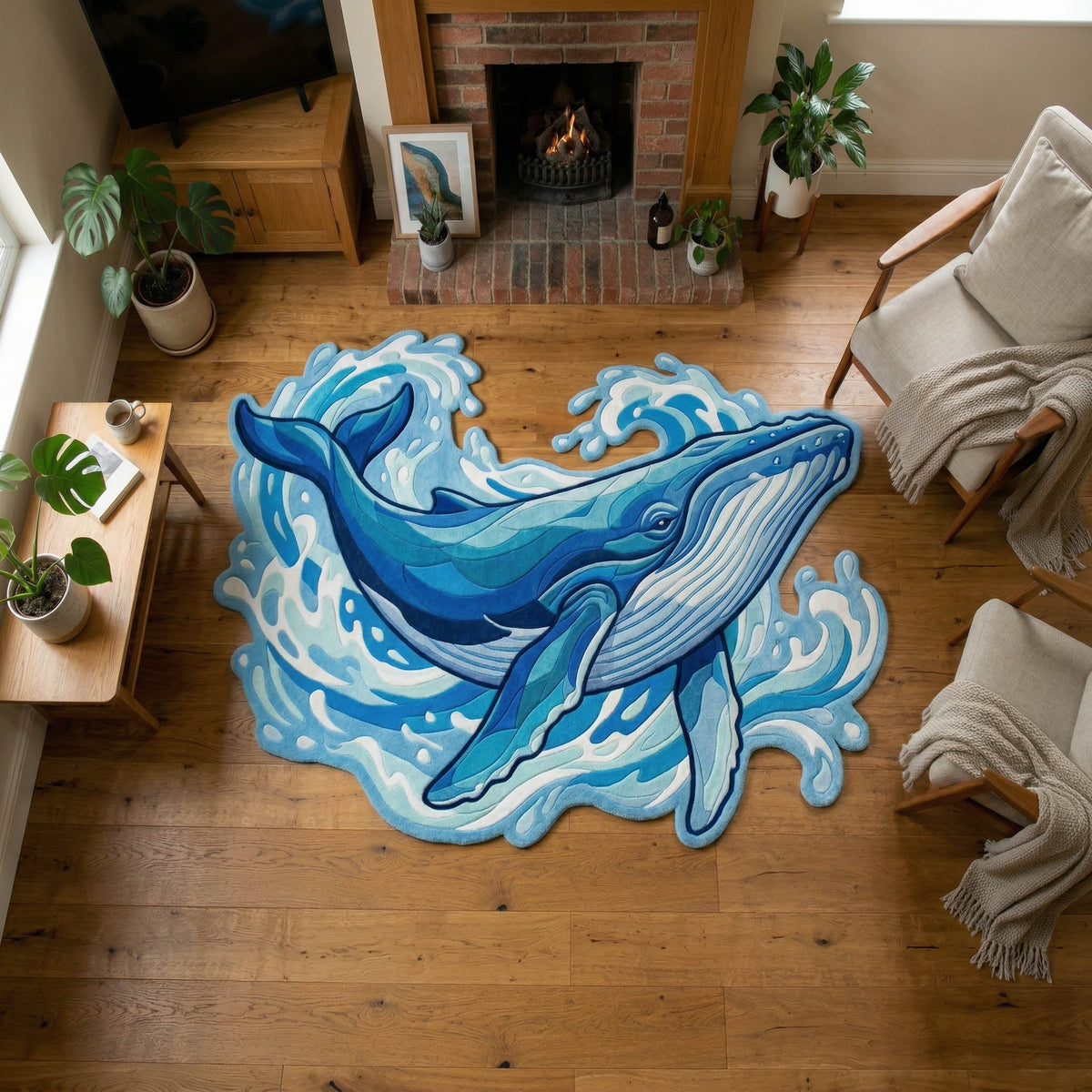 Ocean Whale shaped rug – leaping whale