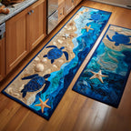 Oceanic Elegance kitchen mat set – turtles and shells on a wave