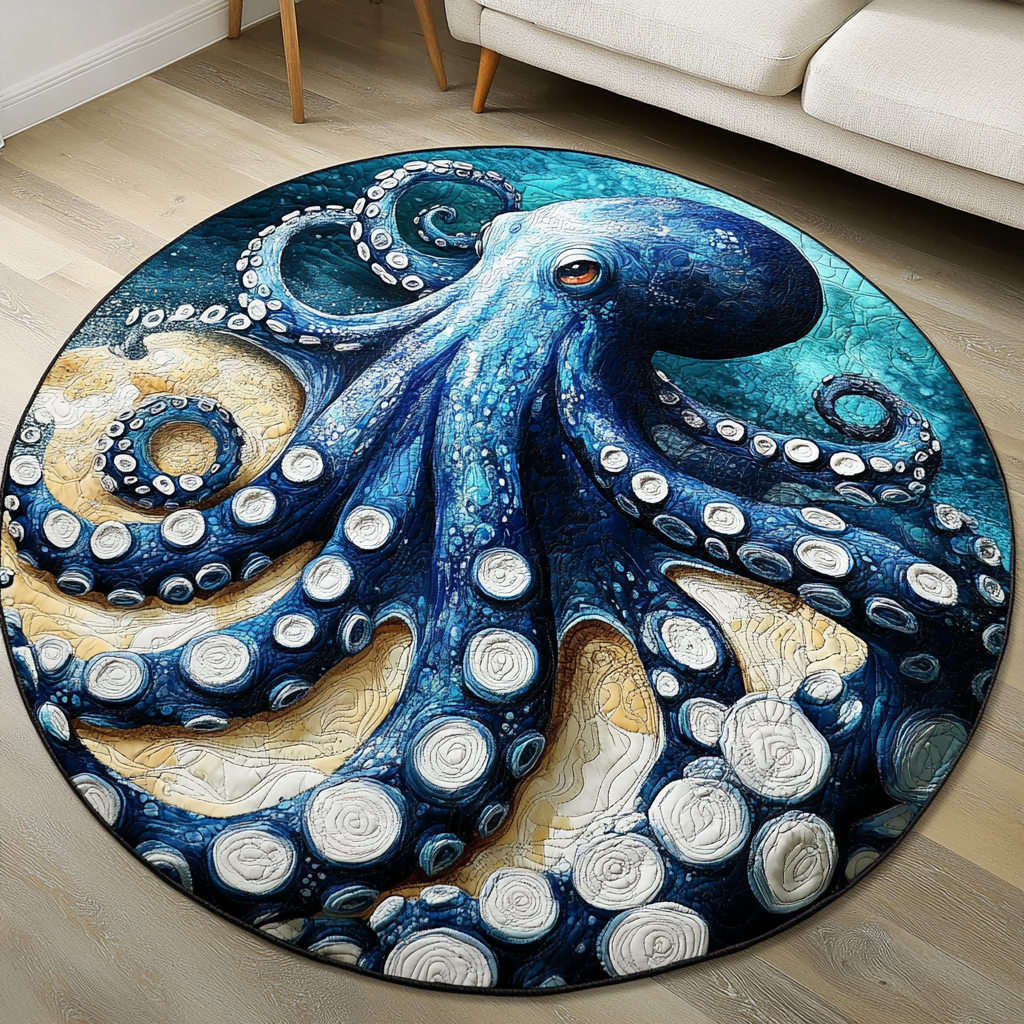 Oceanic Octopus round rug – blue octopus
