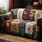 Wildflower Strip Patchwork quilted sofa cover – wildflowers in strip patchwork