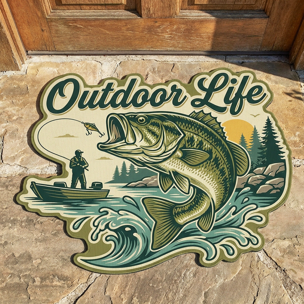 Outdoor Life shaped doormat – bass and angler
