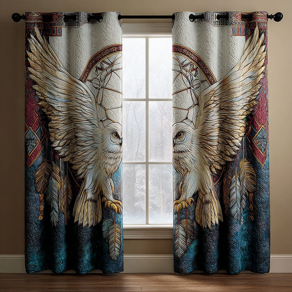 White Owl Circle quilted curtains – white owl with spread wings