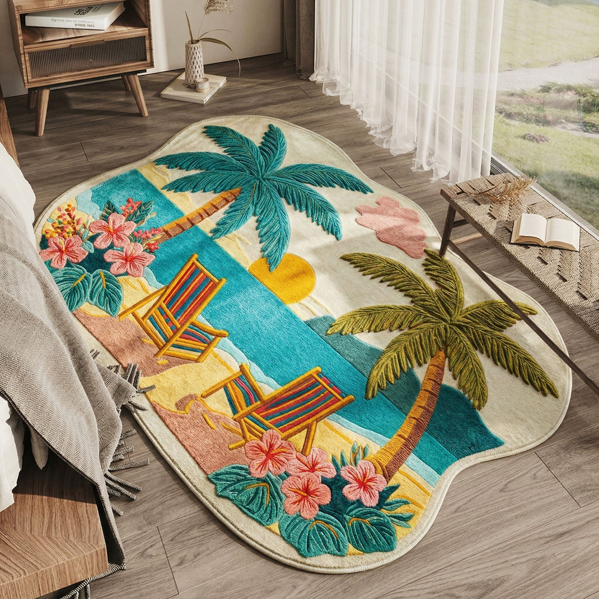 Palm Escape shaped rug – beach with palms