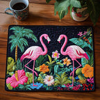 Paradise Pair quilted placemats – flamingos and palms