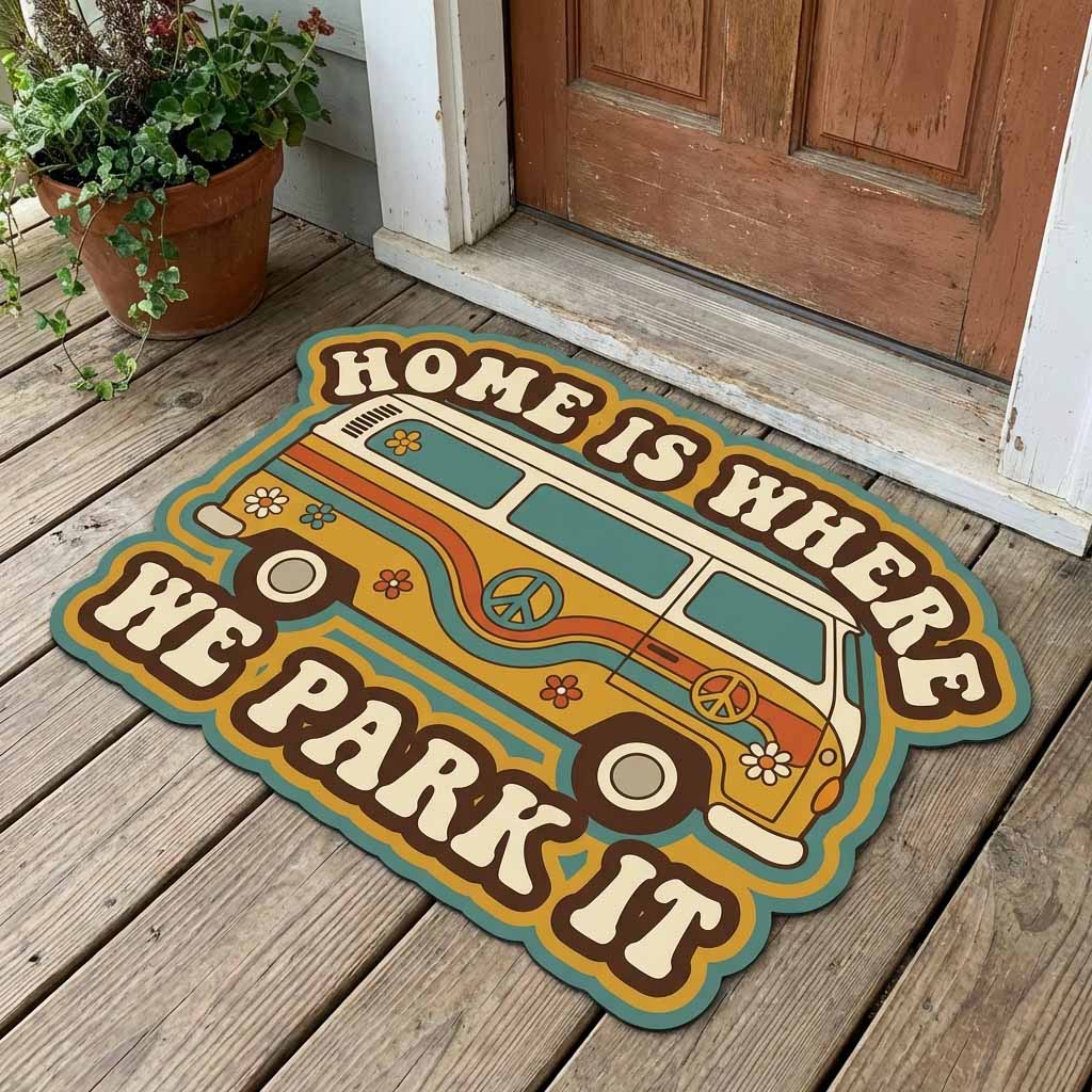 Park Life Van shaped doormat – retro van slogan