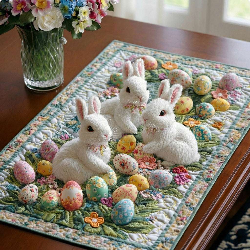 Pastel Bunny Bloom quilted placemats – bunnies and pastel eggs