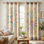 Pastel Floral quilted curtains – pastel flowers on cream