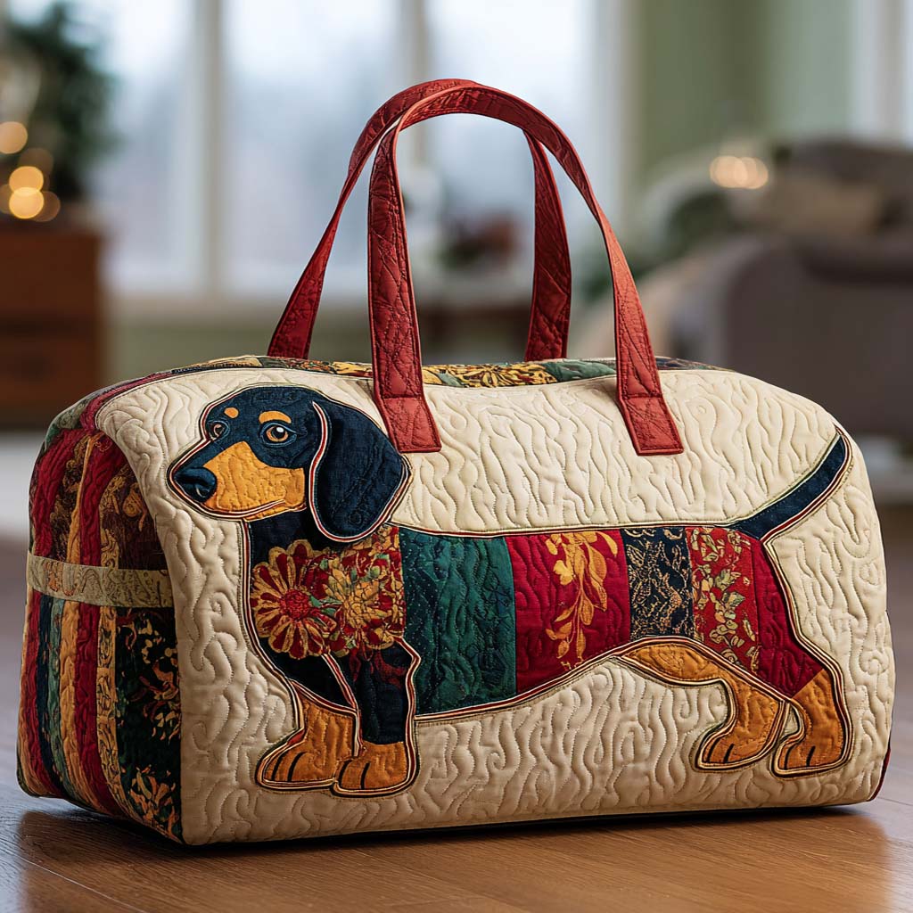 Patch Pup quilted weekend bag – patchwork dachshund