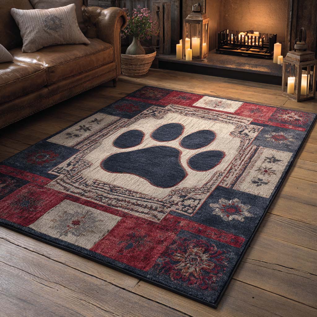 Patchwork Paw Print rug – paw print on patchwork