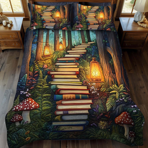 3-Piece Quilted Bedspread Set - Book Stairway – view 2
