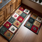 Green Paw Patchwork kitchen mat set – paw prints on green