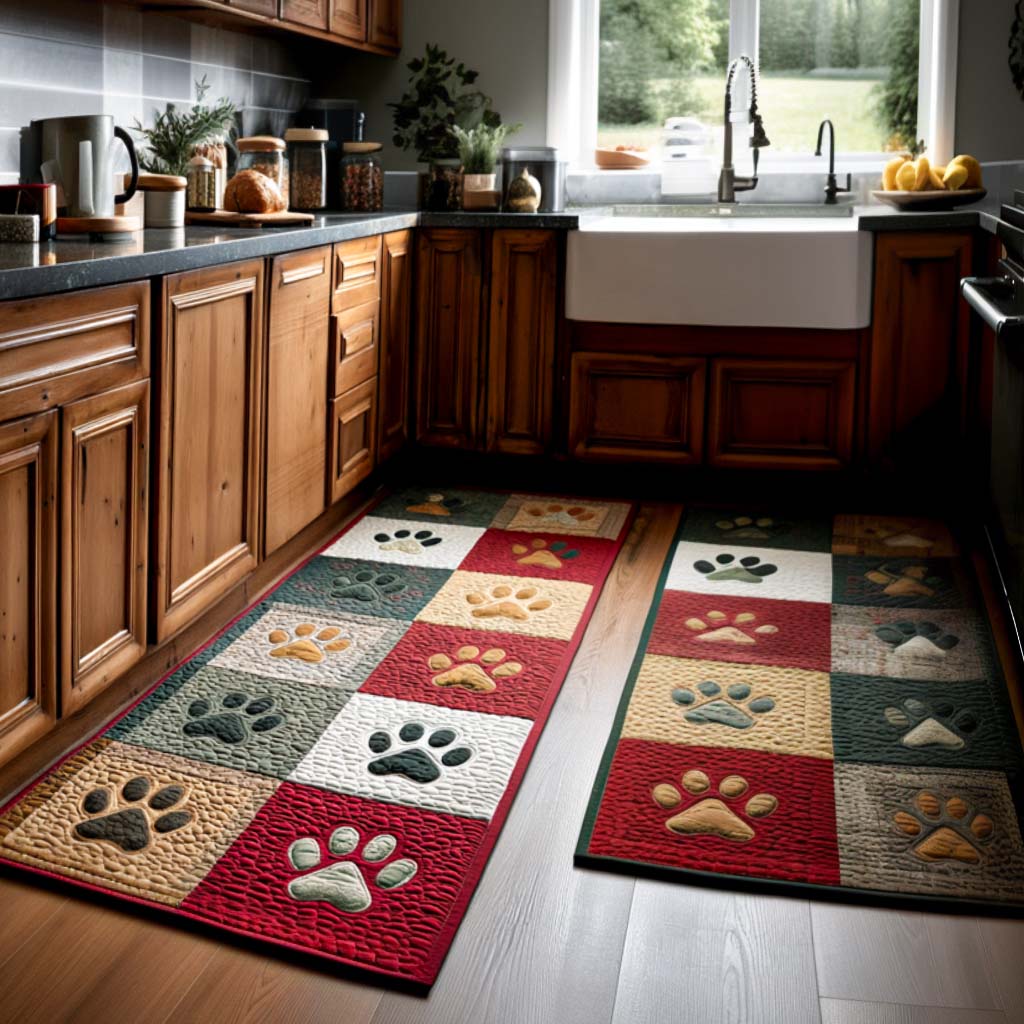 Paw Print Squares kitchen mat set – paw print squares