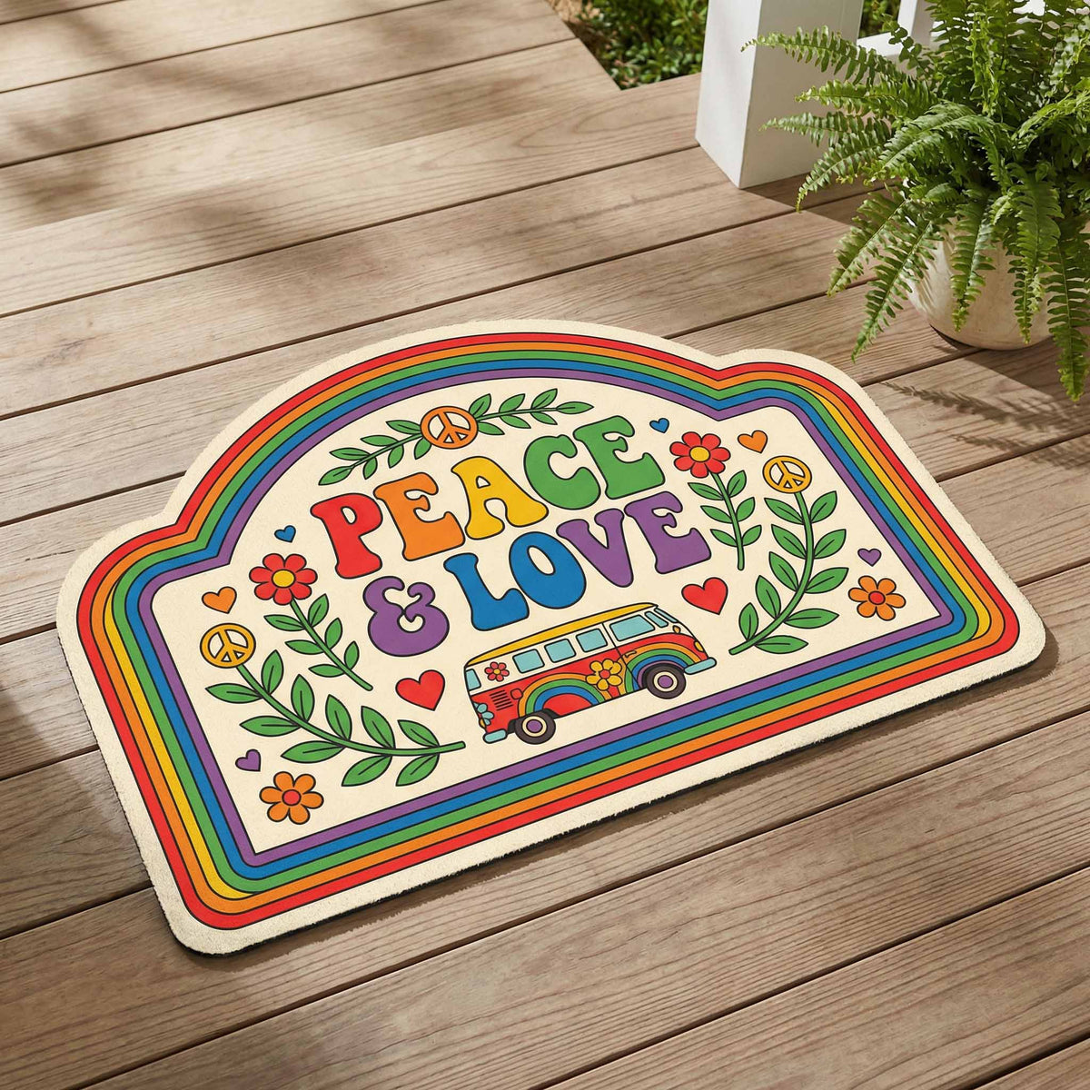 Peace Garden shaped doormat – peace and Love rainbow