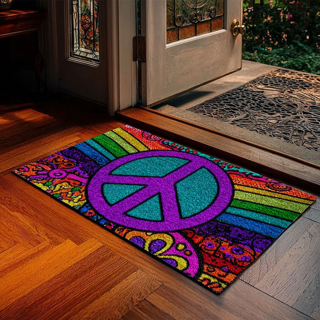 Peaceful Glow Rainbow doormat – peace sign rainbow