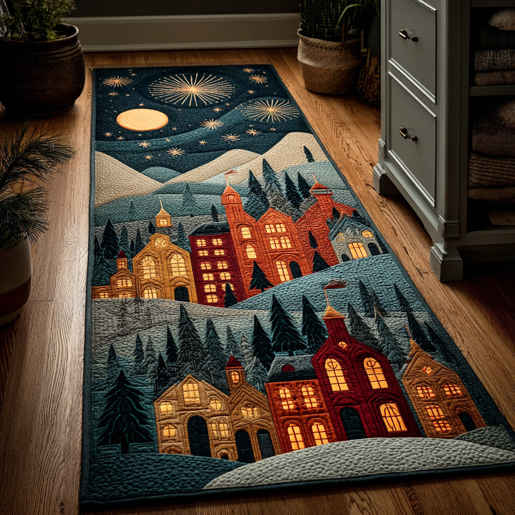 Tranquil Radiance hallway runner – village under the stars