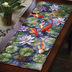 Lotus Koi quilted table runner – koi among lotus flowers