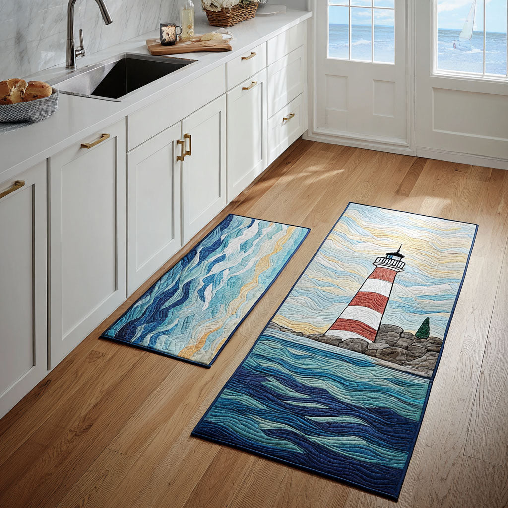 Serene Lighthouse kitchen mat set – lighthouse and waves