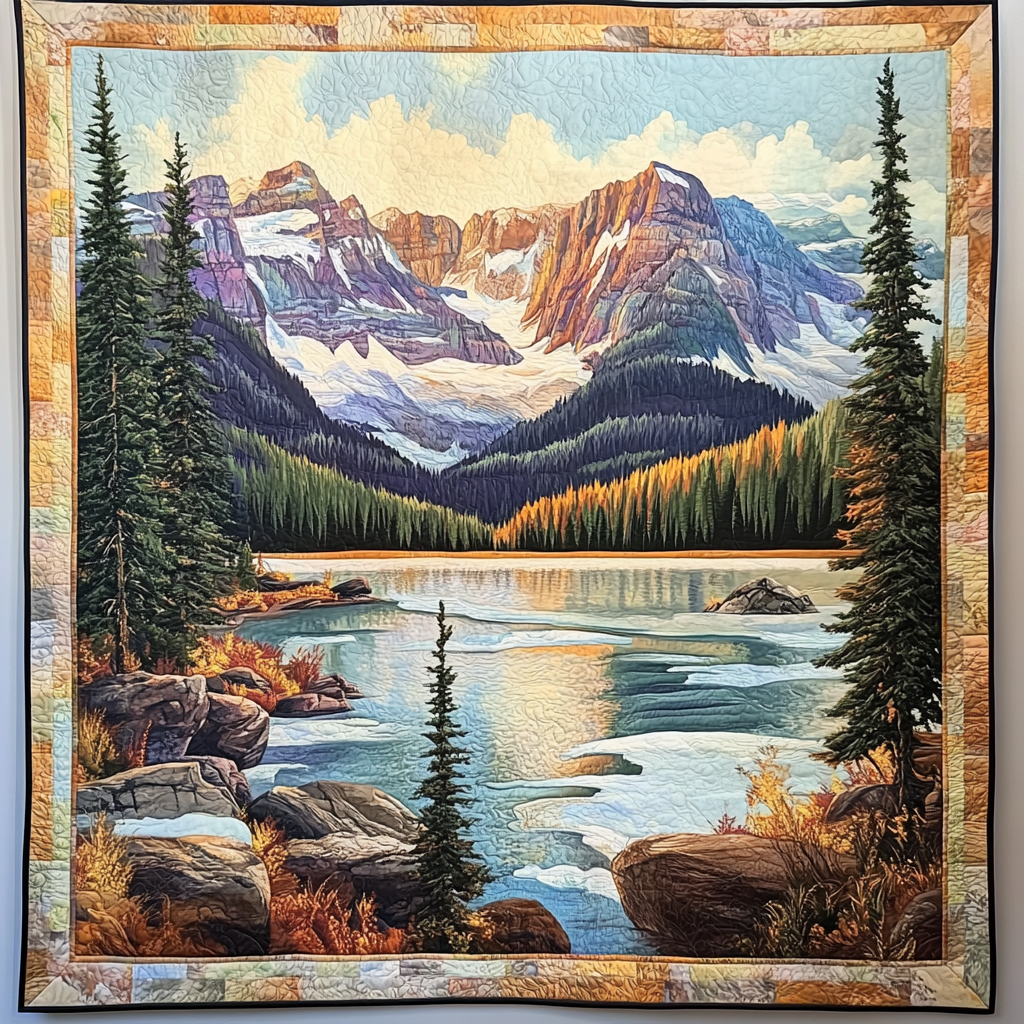 Mountain Lake Vista art quilt – mountain lake vista