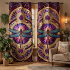 Purple Dragonfly Arches quilted curtains – dragonflies in purple arches