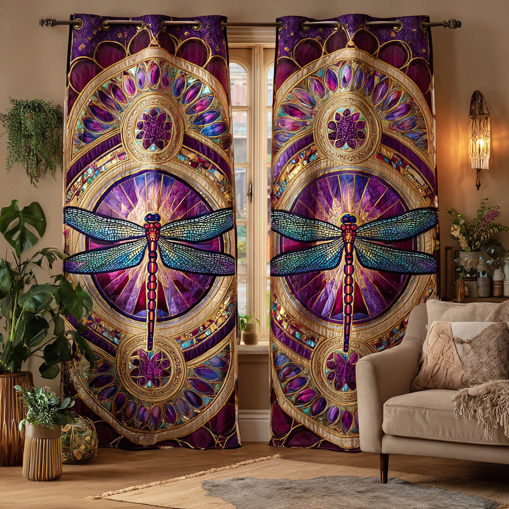 Purple Dragonfly Arches quilted curtains – dragonflies in purple arches