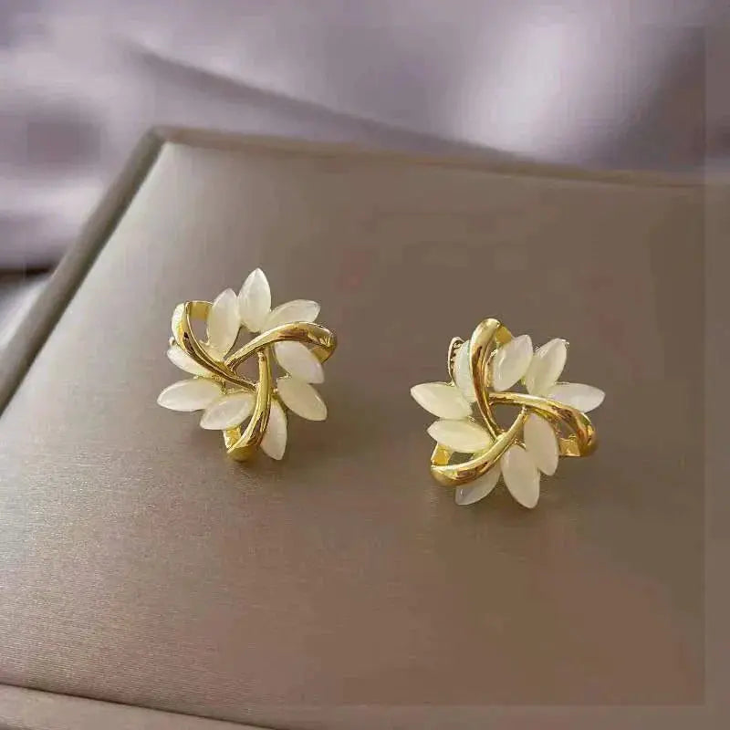 Stud Earrings - Opal Flower