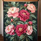 Peony Bouquet art quilt – peonies on green