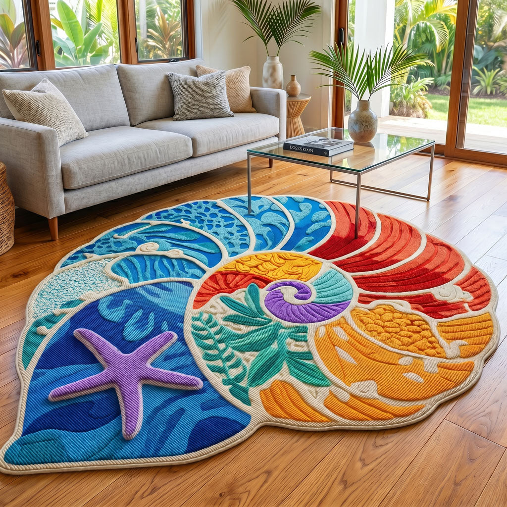 Rainbow Nautilus shaped rug – rainbow nautilus